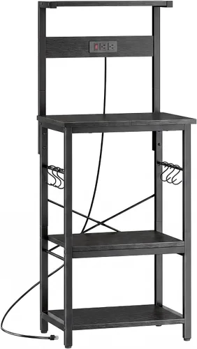 Vista 18 de SUPERJARE - Estante para panaderos con tomas de corriente, soporte para microondas de 39.4 x 14.3 pulgadas, estante de almacenamiento con estante