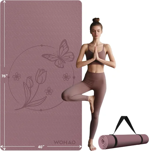 Vista 9 de Tapete de Yoga Grande de 76"x40"x0.4" - Tapete de Ejercicio Extra Ancho y Grueso Antideslizante, Versátil para Estiramiento, Estudio de Yoga