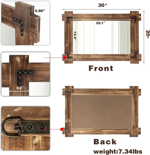 Vista 5 de MeMoreCool Espejo rústico de madera para baño, espejo decorativo con marco de granja para tocador, espejo rectangular de pared para dormitorio
