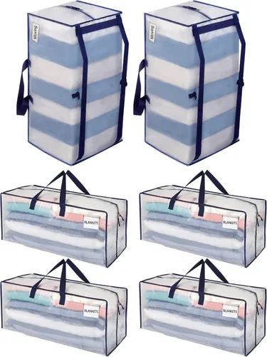 Vista 15 de VENO Paquete de 6 bolsas de mudanza resistentes con correas de mochila, cremalleras y asas, bolsas de embalaje extragrandes para artículos