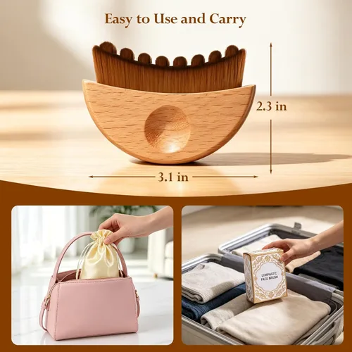 Vista 8 de Lymphatic Face Brush - Natural Wood Facial Gua Sha Massager for Skin Glow