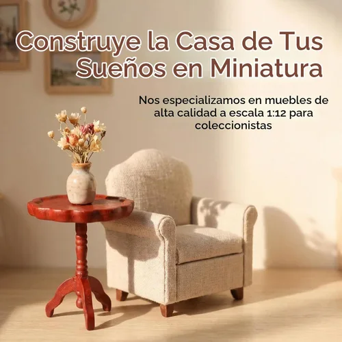 Vista 6 de Mesa auxiliar de casa de muñecas en miniatura, a escala 1:12, muebles de madera, mesa de té lateral redonda, modelo para casa de muñecas, sala