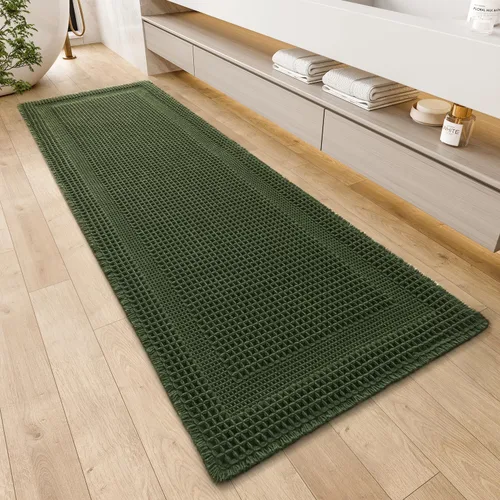 Vista 10 de AMOAMI Tapete de baño absorbente, diseño de punto gofre, antideslizante, lavable a máquina, con borlas, ultrasuave, bohemio, para piso, 2 x 4 pies