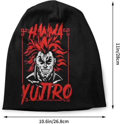 Vista 2 de Anime Baki The Grappler Yujiro Hanma Beanie Hat para hombres y mujeres verano fino sombreros de punto calavera negro, Negro