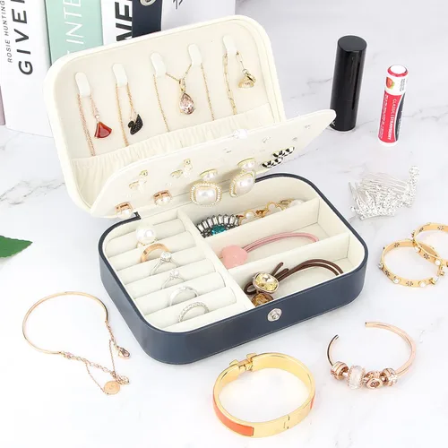 Vista 2 de Desing Wish Joyero de viaje, organizador de viaje para joyas pequeñas, cajas de joyería portátil de piel sintética, caja de almacenamiento