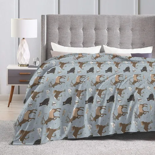 Vista 3 de Manta de franela con patrón de ciervo y oso, 50x40 pulgadas, unisex para adultos y niños, para todas las estaciones, estilo Art Deco
