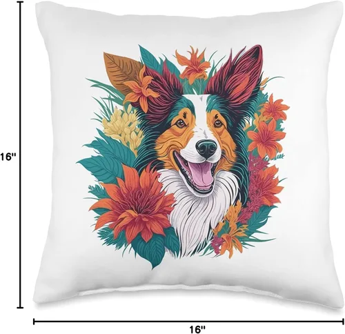 Vista 4 de Cute Border Collie Smile Dog Lover sonriente Border Collie Flowers - Almohada para mujer, 16 x 16 pulgadas, multicolor