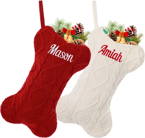 Vista 12 de Calcetín de Navidad Personalizado Grande Tejido Personalizado Bordado con Nombre Calcetín de Navidad para Familia Niños Mascotas Decoración