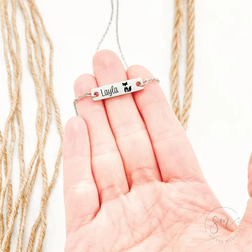 Vista 5 de Collar personalizado de barra para niña, joyería de zorro, regalo de Navidad para hija, regalo de cumpleaños, collar de zorro, regalo personalizado