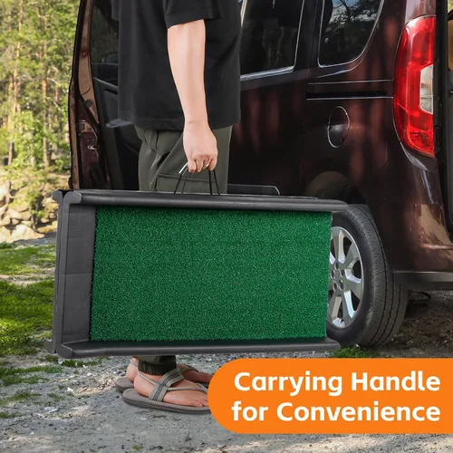 Vista 3 de Rampa plegable para perros para coche, camión, SUV de 61 pulgadas, rampa portátil para mascotas con acolchado de césped para perros grandes