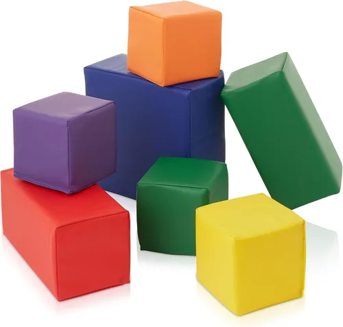 Vista 3 de Casafield Juego de bloques de espuma grandes para niños pequeños (juego de 7 piezas), cubos de juego suave para apilamiento, colores y tamaños