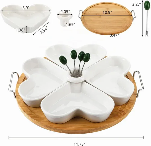 Vista 2 de ZEAYEA Bandeja para servir aperitivos de 11 pulgadas con soporte, plato de cerámica dividido para servir con palillos de comida para Navidad