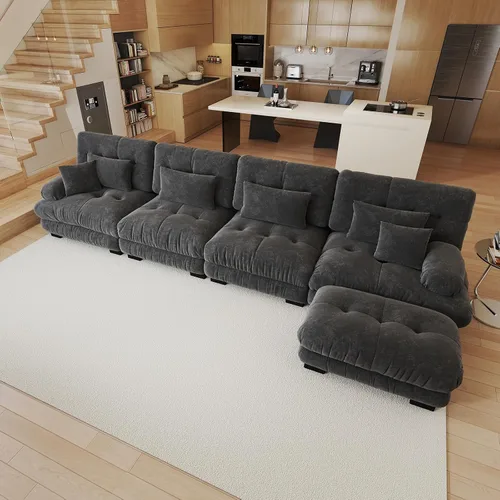 Vista 46 de Sofá modular de gran tamaño de 94 pulgadas, sofás seccionales grandes de color beige y blanco para sala de estar, juego de sofá de terciopelo, sofás