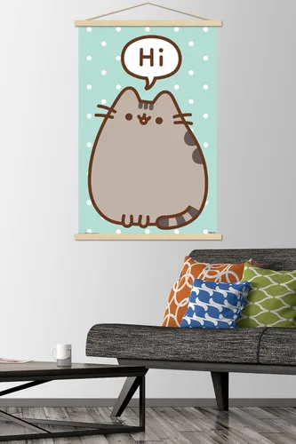 Vista 2 de Trends International Pusheen - Póster de pared de alta calidad, 22.375 x 34 pulgadas, paquete de impresión premium y colgador de madera de haya