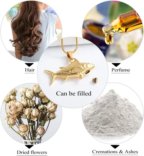 Vista 6 de Imrsanl Joyería de cremación para cenizas, collar de urnas de pescado para hombres y mujeres, joyería conmemorativa, gancho de pescado, cenizas