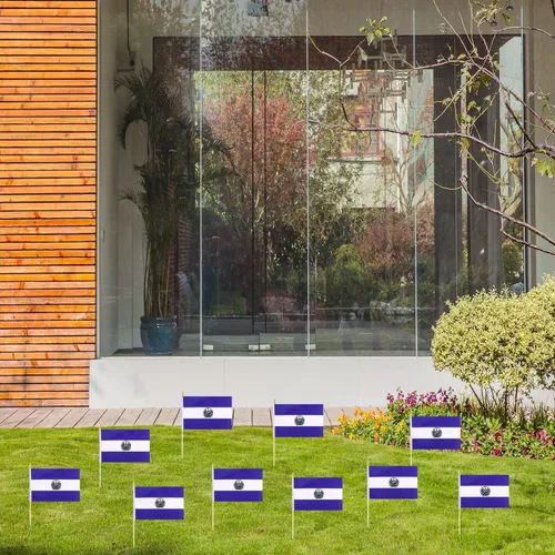 Vista 5 de Paquete de 5 mini banderas de mano de madera de El Salvador, adecuadas para varias fiestas de vacaciones, Copa del Mundo, Día Nacional y Día