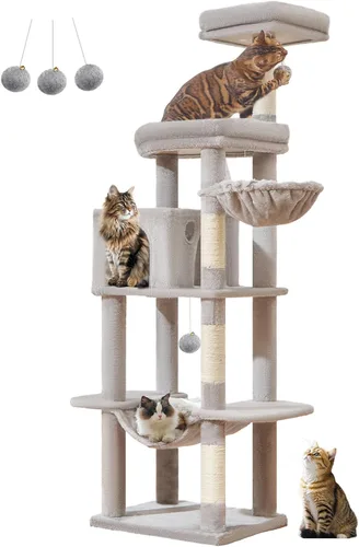 Vista 8 de Taoqimiao MS042W - Árbol para gatos, torre grande para gatos de 66 pulgadas con postes rascadores, lujosa plataforma grande para gatos grandes