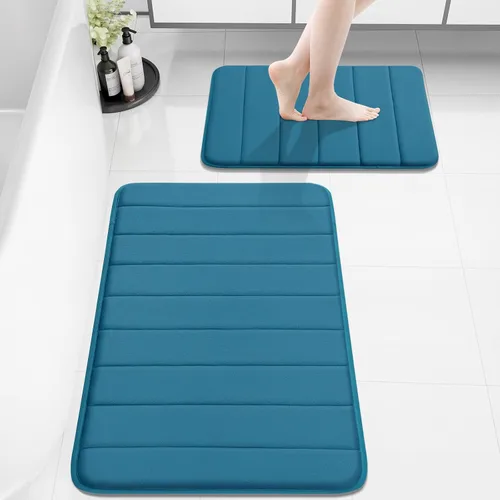 Vista 47 de Buganda Juego de 2 alfombras y tapetes de baño de espuma viscoelástica, lavables a máquina, suaves, antideslizantes, absorbentes, para baño, ducha