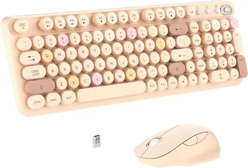 Vista 9 de Links9+ Combo de teclado y mouse inalámbricos, estilo teclado retro de tamaño completo, receptor USB de 2.4GHz, plug-and-play, juego de teclado