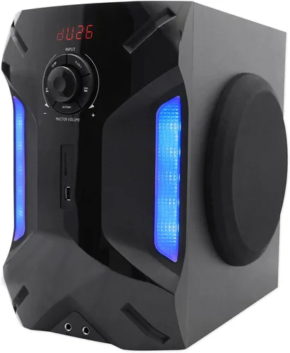Vista 6 de Rockville HTS56 Sistema de cine en casa de 1000W de 5.1 canales, Bluetooth, USB, subwoofer de 8", efectos de luz LED, control remoto, entrada