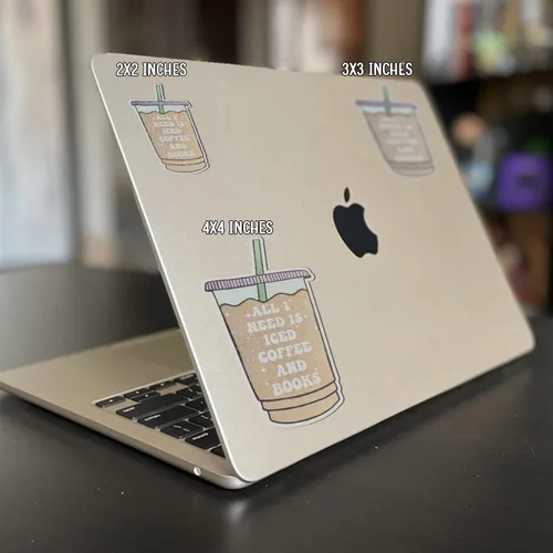 Vista 3 de All I Need is Iced Coffee and Spicy Books Sticker, calcomanías de libros, amante de los libros, I'm with Banned, Smutty. Calcomanía para computadora