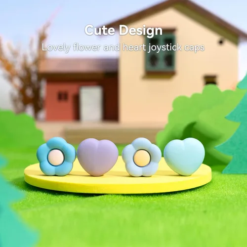 Vista 2 de GeekShare Tapas de silicona Joy Con para pulgar, cubierta de joystick compatible con Switch/OLED/Switch Lite, 4 unidades, corazón y flor