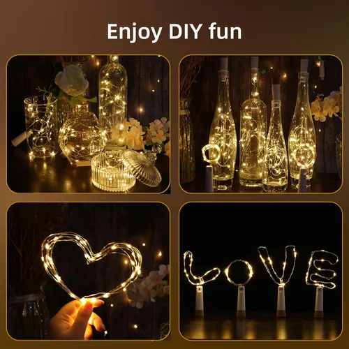 Vista 4 de Luces para botellas de vino – Paquete de 4 tapones de botella recargables de 140 mAh con 20 luces LED, 8 modos de luz de conmutación, perfecto