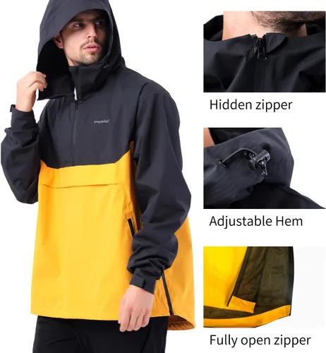 Vista 4 de YINGJIELIDE Chaqueta impermeable con capucha para hombre, abrigo de vela aislado a prueba de viento, sudadera con capucha Softshell cortavientos