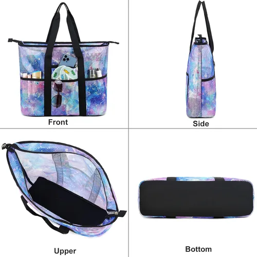 Vista 4 de CAMTOP Bolsas de playa para mujer, bolsa de playa de malla con cremallera, bolsas de conchas para niños, grandes para piscina, natación, vacaciones