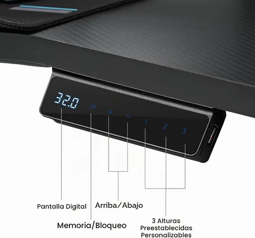 Vista 9 de EUREKA ERGONOMIC Aero - Escritorio eléctrico de pie en forma de W de 55 pulgadas, escritorio para juegos de computadora de altura ajustable con Negro
