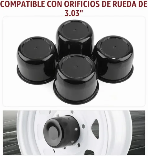 Vista 5 de RTrhinotuning 4 unidades de tapas centrales de rueda de 3 pulgadas de plástico, tapas centrales de empuje con brillo negro para remolques, camiones