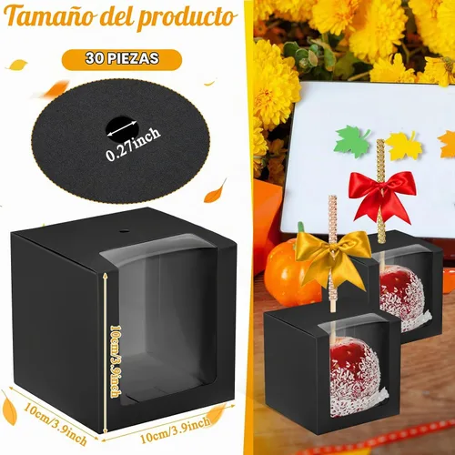 Vista 2 de Juexica 30 cajas de manzana de caramelo con agujero, cajas de regalo de Negro