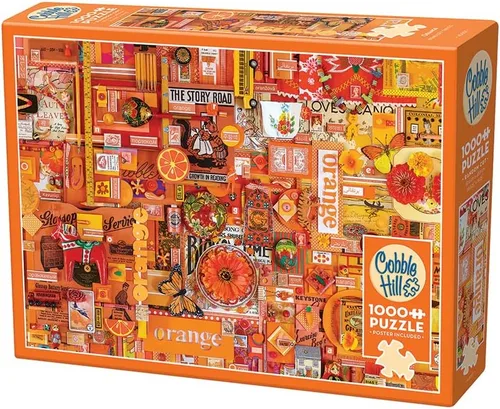Vista 4 de Cobble Hill - Rompecabezas de 1000 piezas, colección Rainbow: naranja, muestra de póster incluido