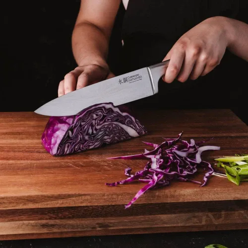 Vista 7 de CUISINE: PRO® Damashiro® Cuchillo de chef (8 pulgadas, individual) – Acero japonés de primera calidad, hoja afilada, mango ergonómico, cuchillo