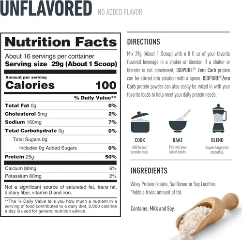 Vista 9 de Isopure-Aislado de proteína de suero de leche en polvo 100% puro, sin carbohidratos/lactosa/gluten, c/vitaminas, sin sabor, 0.88 oz (25 g) por