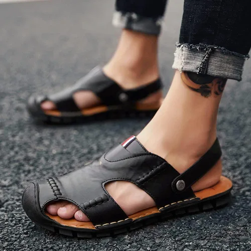Vista 6 de Maylrvjv Sandalias deportivas para hombre al aire libre, ligeras, cómodas, para senderismo, caminar, de cuero, informales, zapatos de agua