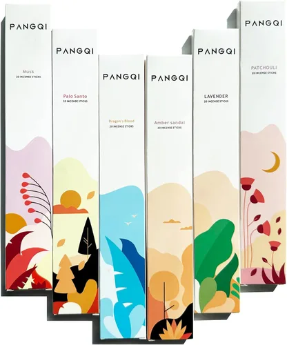 Vista 7 de India - Palitos de incienso hechos a mano - Juego de 6 inciensos (120 palos) para yoga, pilates, meditación, tarot - almizcle, Palo Santo, sangre