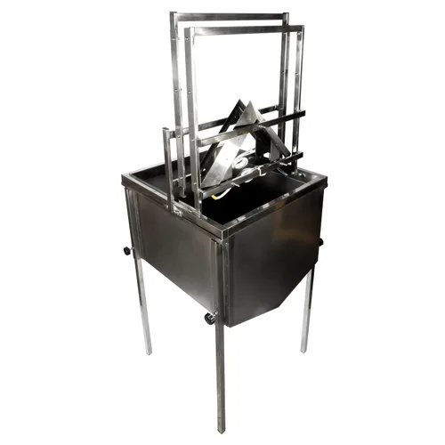 Vista 4 de Hive Frames Uncapper con cuchillos eléctricos dobles de 12 V, máquina de destapado de acero inoxidable con tolva
