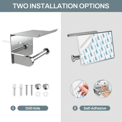 Vista 4 de SetSail Portarrollos de papel higiénico con adhesivo para estantes o espejo cromado