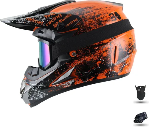 Vista 6 de Casco de motocross para jóvenes, aprobado por el DOT, cascos para niños ATV con gafas, guantes y máscara, para motocross, ATV, BMX Off-Road