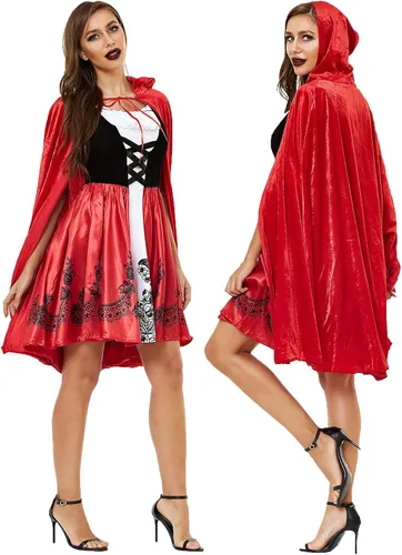 Vista 2 de HGps8w Disfraz de capucha roja para mujer, disfraz de Halloween gótico, anime, cosplay, capa de cuentos, vestido de princesa, 01 Negro