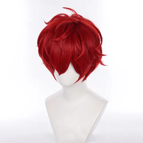 Vista 3 de XiongXiongLe Amagi Hiiro - Peluca de cosplay de anime, conjunto feliz, de estrellas, disfraz de hombre, corto, rizado, rojo vino, degradado, negro