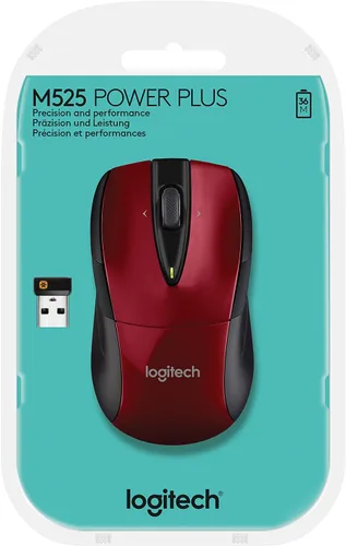 Vista 4 de Mouse inalámbrico de Logitech M525, Rojo/Negro