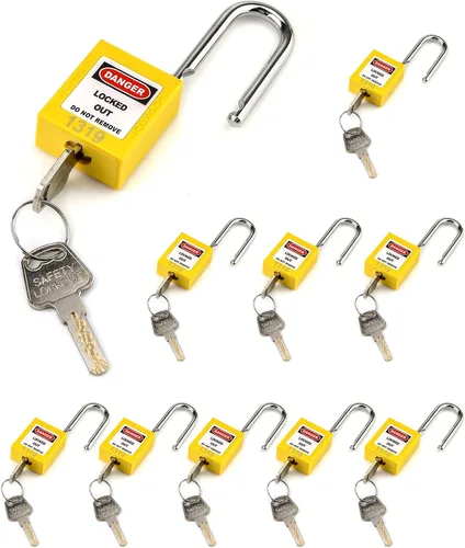 Vista 8 de QWORK Candado de seguridad con etiquetado rojo, 2 candados con 4 llaves