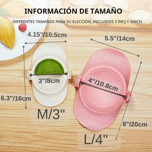 Vista 2 de Prensa para Empanadas, Juego de Moldes para Hacer Dumplings con Cortador de Masa, Juego de Moldes para Dumplings (L/4"+M/3")