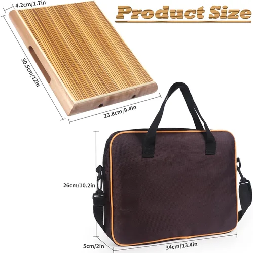 Vista 2 de Cajon, 12 x 9.4 x 1.7 pulgadas, caja de percusión de madera de cebra caja de ritmos con cuerdas ajustables internas Cajones, llave, bolsa