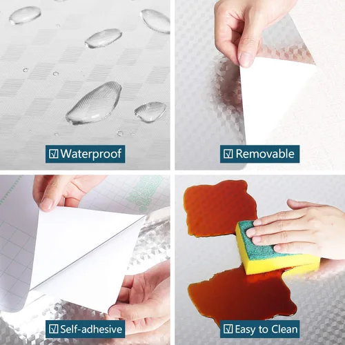 Vista 6 de VEELIKE Pegatinas de papel pintado a prueba de aceite, impermeables, de acero inoxidable, autoadhesivas, impermeables, de aluminio, para estufas