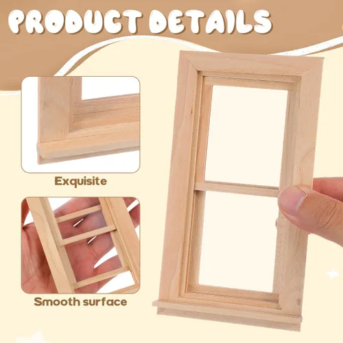 Vista 6 de Toyvian 1: Mini marco de ventana de madera a escala de 12, muebles de madera en miniatura para decoración de casa de muñecas, accesorios de casa
