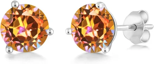 Vista 16 de Gem Stone King Aretes de oro de 14 quilates, 0.236 in, piedra natal redonda, Martini, 3 puntas, aretes de oro para mujer