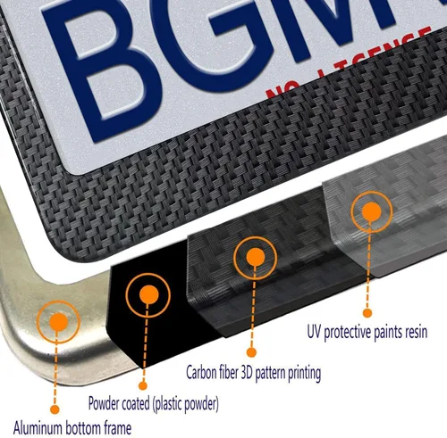 Vista 2 de BGMVFK Marco de matrícula de fibra de carbono, paquete de 2 unidades, soporte negro para placa de automóvil
